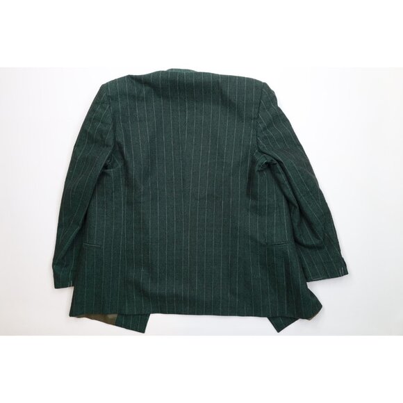 Vtg 70s 80s Mens 44L 2 Piece Wool Striped Double Breasted Suit Green 34x32 USA - Picture 11 of 16